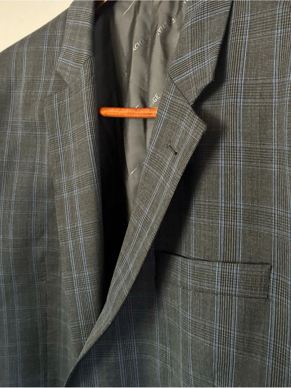 AX Armani Exchange Men's Plaid Suit Jacket 44R Blue Gray-missing Cuff Button-GUC